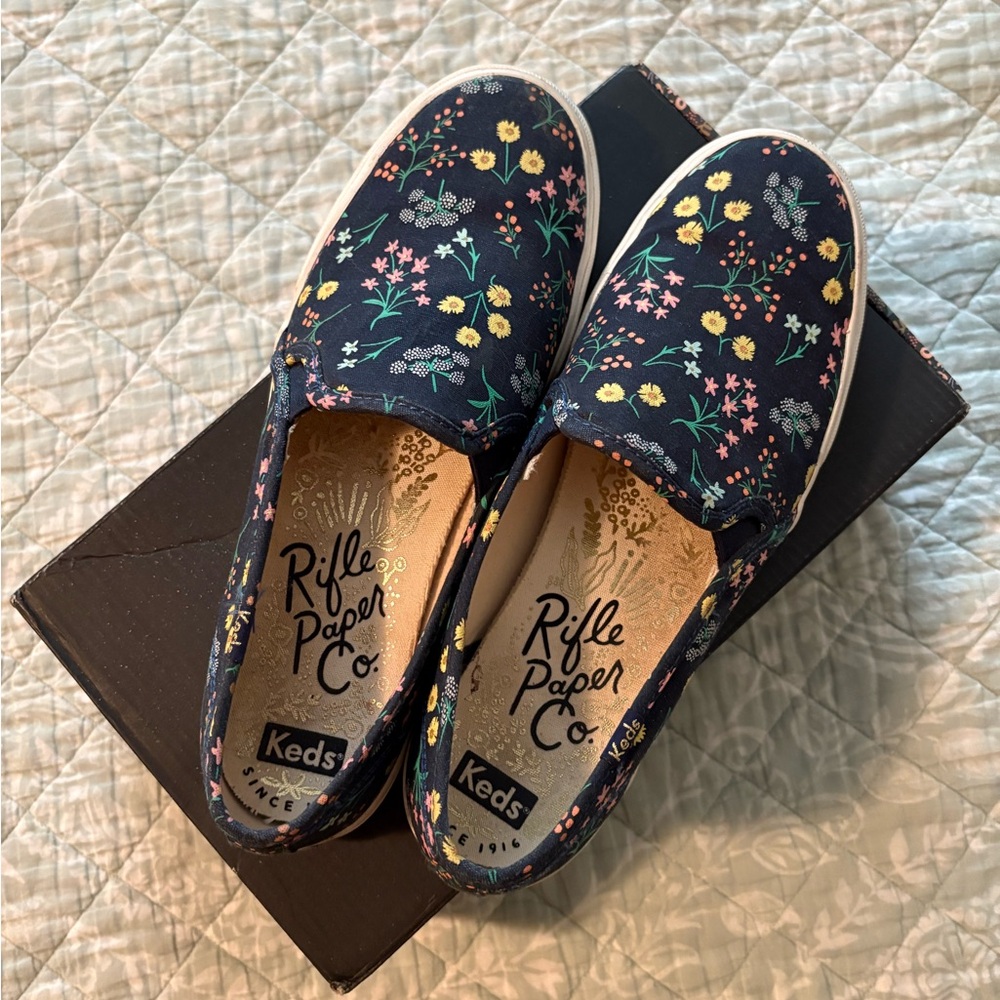 Keds Floral Slip-On Sneakers with Dark Blue Base